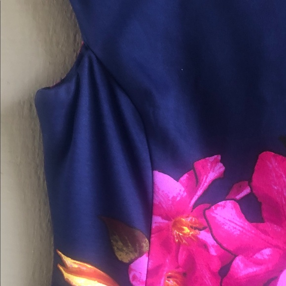 Wisp Elegant Floral Midi Dress in Navy and Fuchsia - Picture 4 of 9